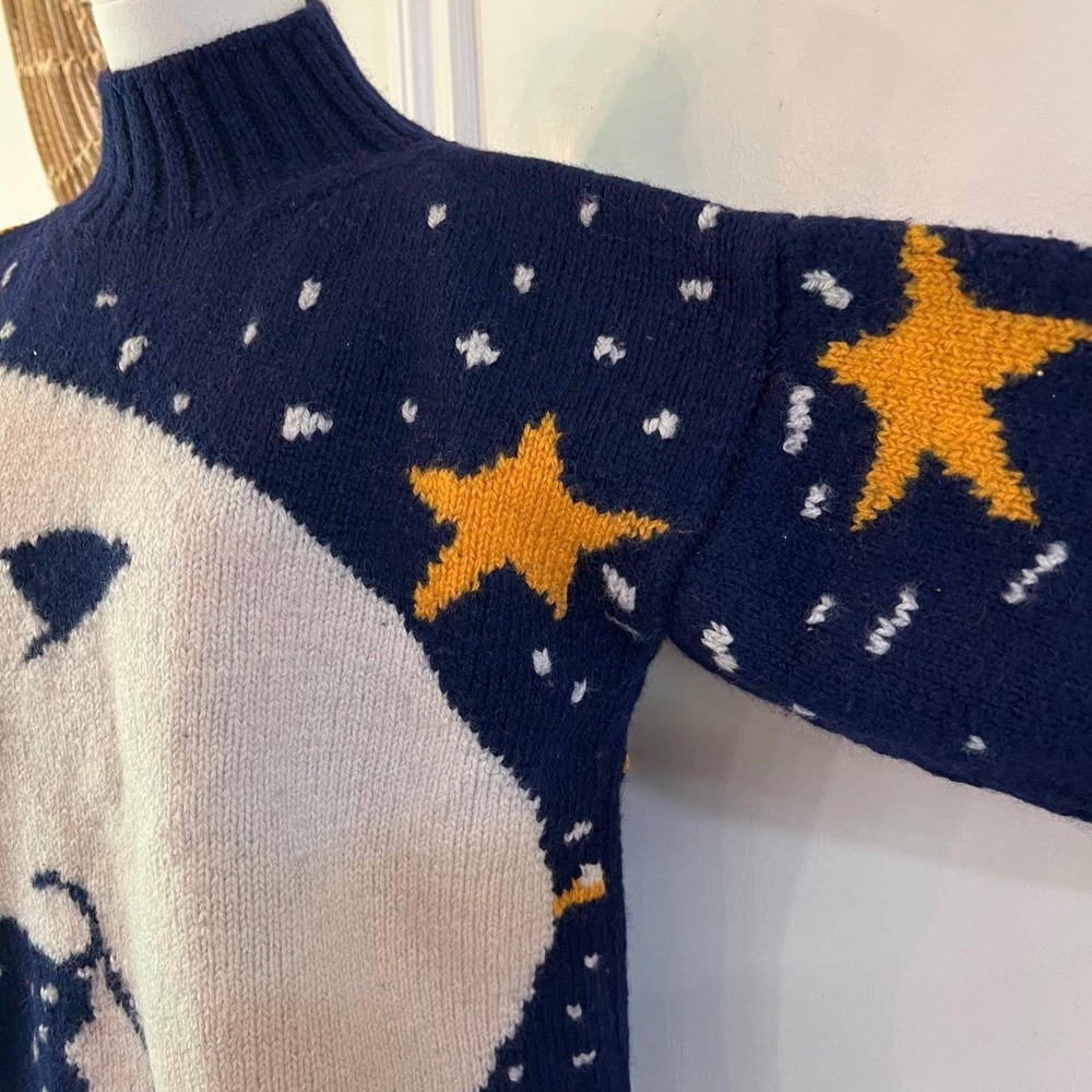 Vintage Apparenza Navy Blue 100% Wool Handknit Moon Star Celestial Sweater M - Picture 5 of 9